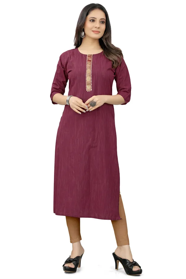 Maroon_Cotton__Striped_Straight_Kurta