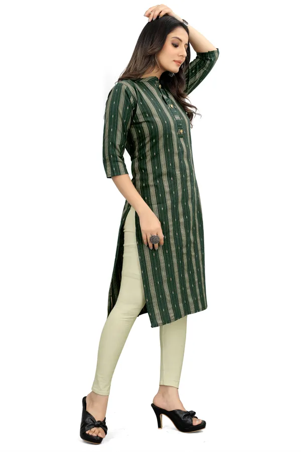 Green_Cotton_Striped_Straight_Kurta