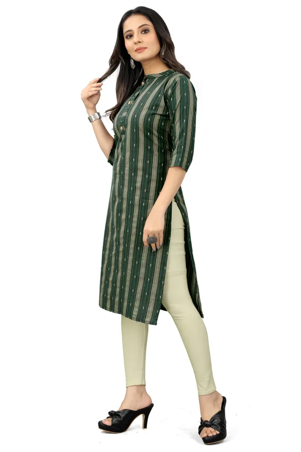 Green_Cotton_Striped_Straight_Kurta