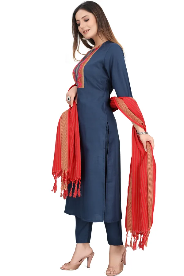 Blue_Cotton_Blend_Solid_Kurta_Pant_Dupatta_Set