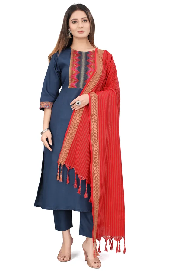 Blue_Cotton_Blend_Solid_Kurta_Pant_Dupatta_Set