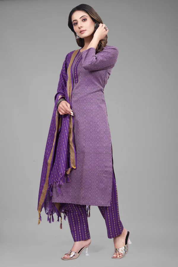 Purple_Khadi_Cotton_Self_Design_Kurta_Pant_Dupatta_Set