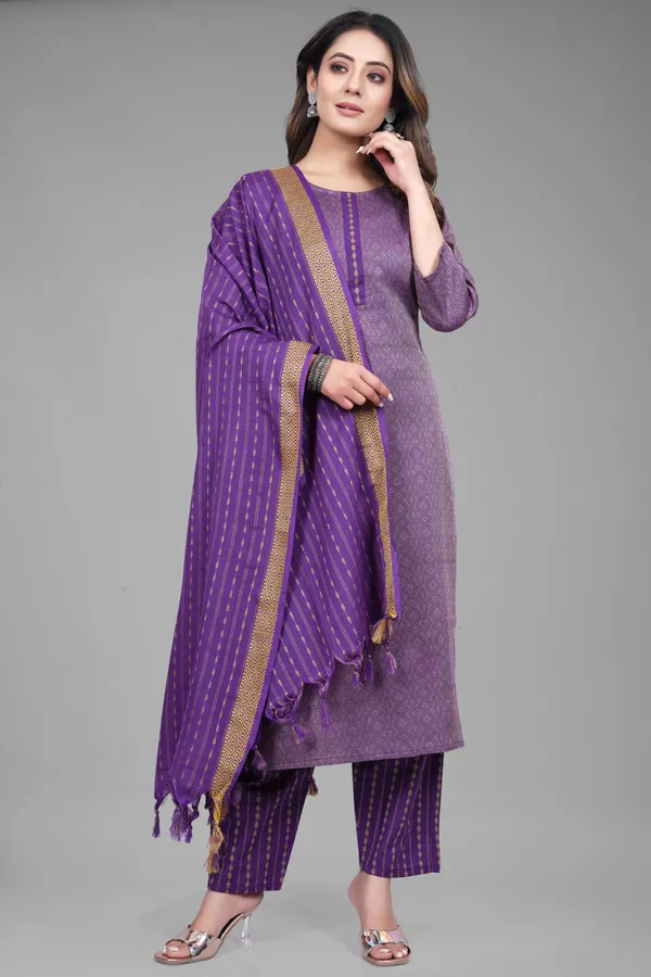 Purple_Khadi_Cotton_Self_Design_Kurta_Pant_Dupatta_Set