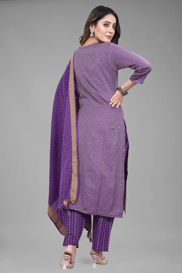 Purple_Khadi_Cotton_Self_Design_Kurta_Pant_Dupatta_Set