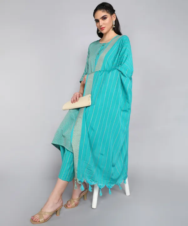 Green_Pure_Cotton_Solid_Kurta_Pant_Dupatta_Set