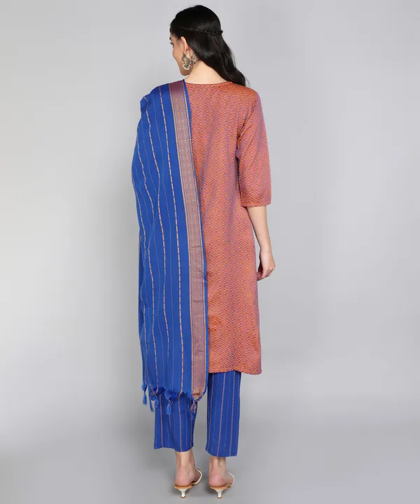 Orange_Pure_Cotton_Solid_Kurta_Pant_Dupatta_Set