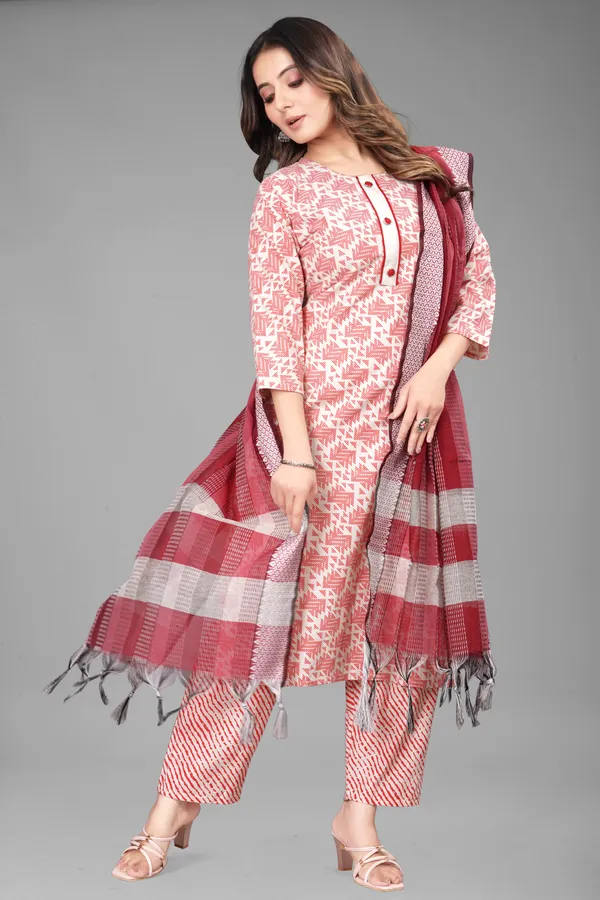 Red_Pure_Cotton_Printed_Kurta_Pant_Dupatta_Set