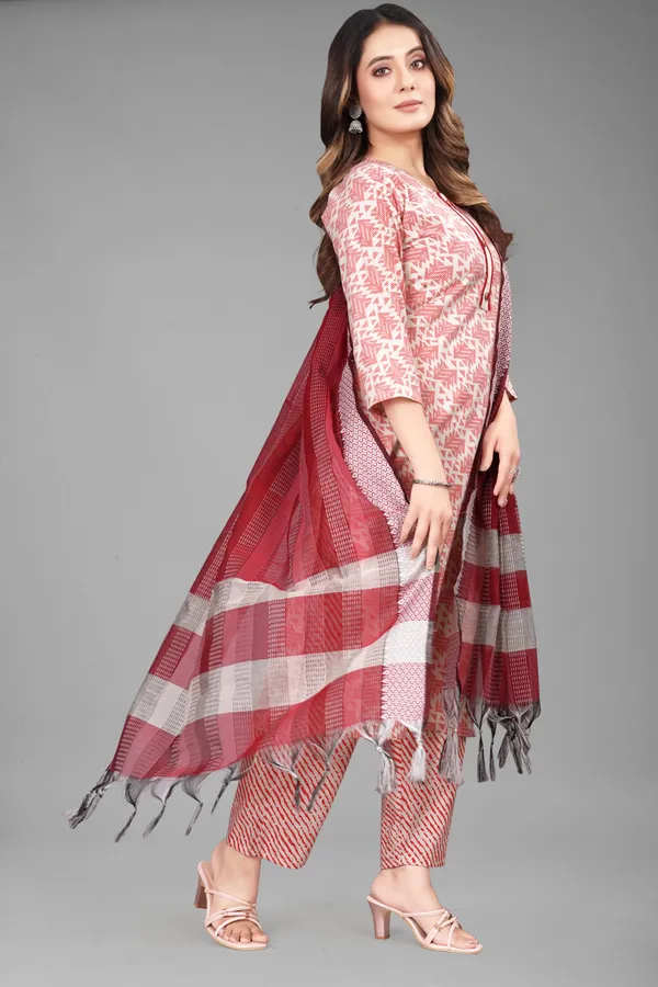 Red_Pure_Cotton_Printed_Kurta_Pant_Dupatta_Set