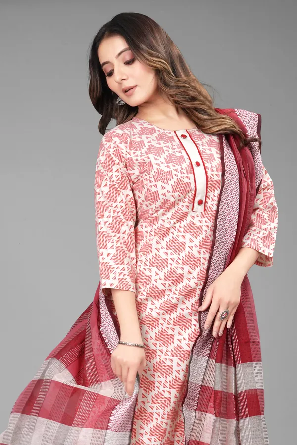 Red_Pure_Cotton_Printed_Kurta_Pant_Dupatta_Set