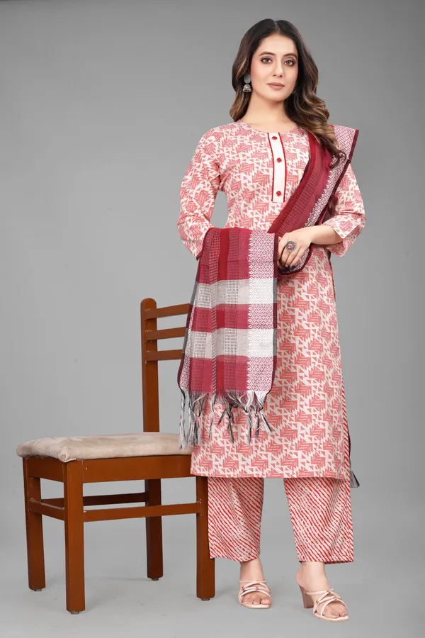 Red_Pure_Cotton_Printed_Kurta_Pant_Dupatta_Set