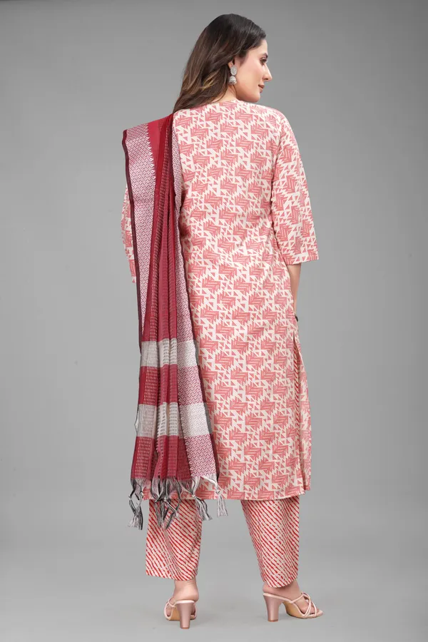 Red_Pure_Cotton_Printed_Kurta_Pant_Dupatta_Set