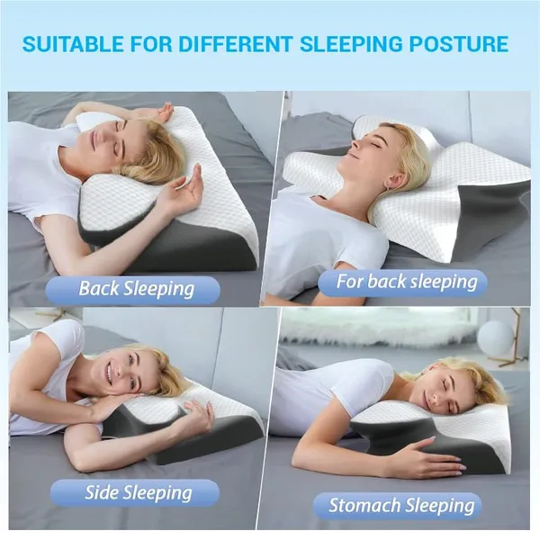 IDITRI EXPORT White Black Butterfly Memory Foam Contour Size Cervical Orthopedic Bed Pillow For Sleeping Butterfly Shape Pillow Neck Pain Relief