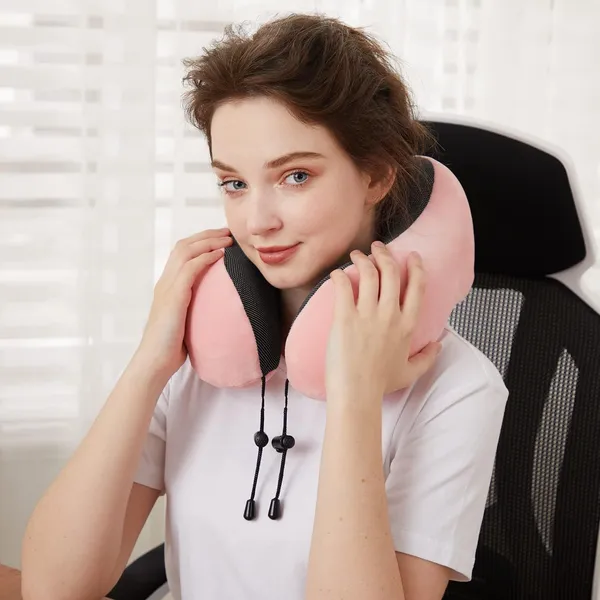 IDITRI EXPORT Pink Neck Pillow For Travel, Memory Foam Travel Neck