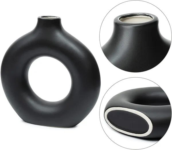 Donut_Ceramic_Vase_for_Pampas_Grass_-8inch_Black_Matt