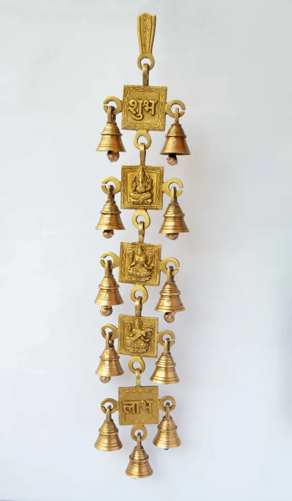 Brass_Wall_Hanging_of_Lord_Ganesha_and_Laxmi_with_11_Bells,_Indian_Mandir_Decor_Item.