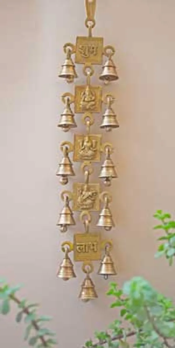 Brass_Wall_Hanging_of_Lord_Ganesha_and_Laxmi_with_11_Bells,_Indian_Mandir_Decor_Item.