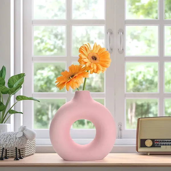 Donut_Shape_Ceramic_Vase_(Set_of_1_pcs)_(Pink_8")