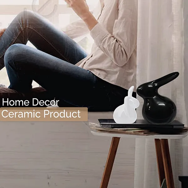 Black_&_White_Ceramic_Rabit_Showpice_Set_Black_&_White