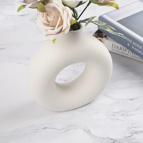 White_Donut_Vase_Ceramic_Vase_(Set_of_1_pcs)_(Off_White_8")