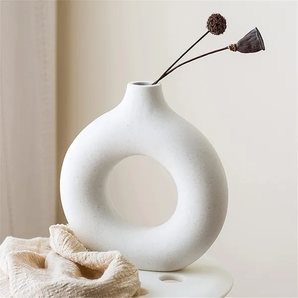 White_Donut_Vase_Ceramic_Vase_(Set_of_1_pcs)_(Off_White_8")