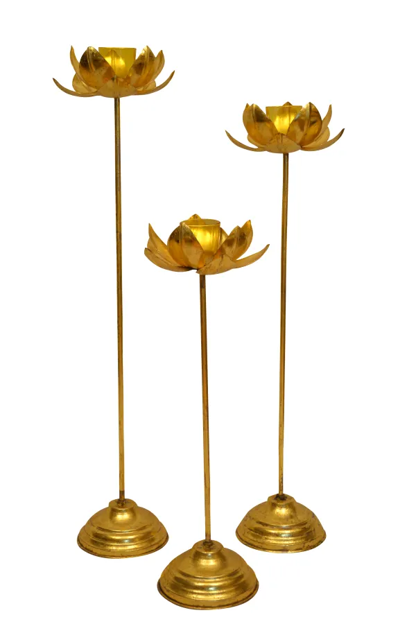 Pedistal_Lotus_Candle_Holder_Set_of_3_pcs_(Crackle_Gold_Leafing)