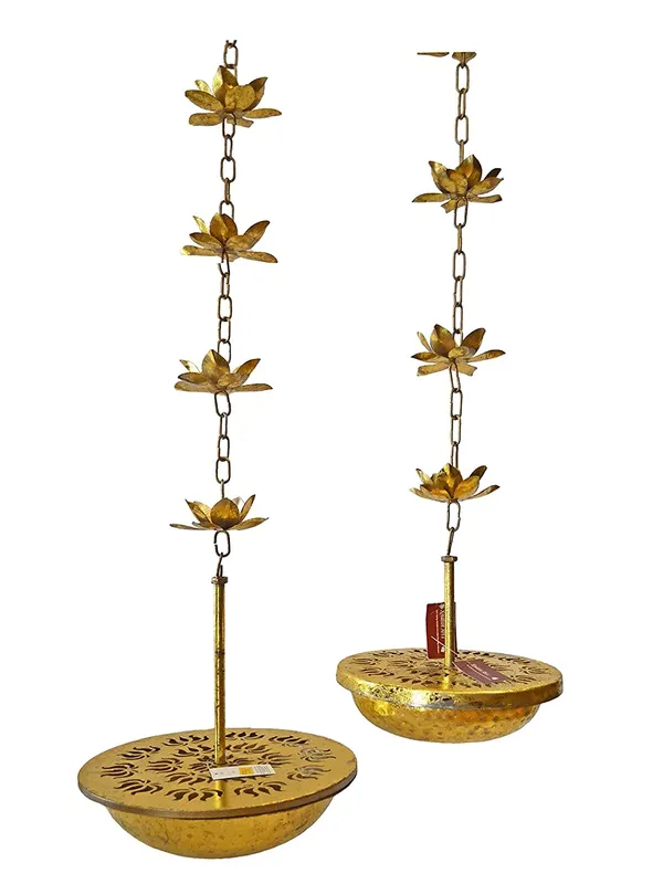 Gold_Brass_Gold_Finish_Hanging_Lotus_Urli_36_&_48_Inch,_Anjali_Diya,_Indian_Handicraft,_Home_Decor,_Mandir_Item_Set_of_2_Pcs