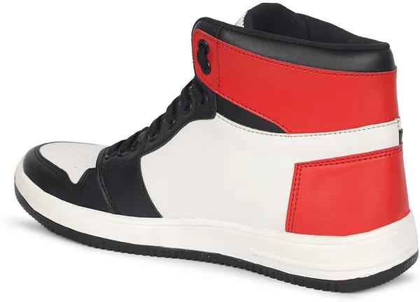 Black_&_White_Synthetic_Leather_Lace-Ups_High_Tops_For_Men