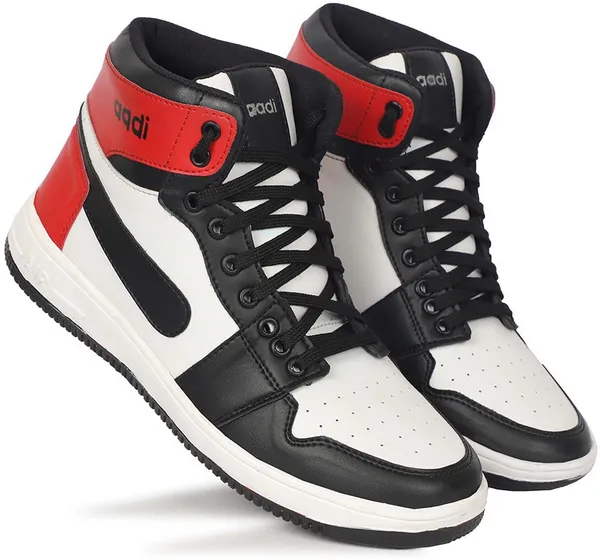 Black_&_White_Synthetic_Leather_Lace-Ups_High_Tops_For_Men