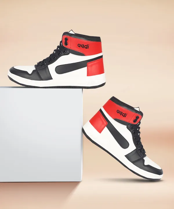 Black_&_White_Synthetic_Leather_Lace-Ups_High_Tops_For_Men