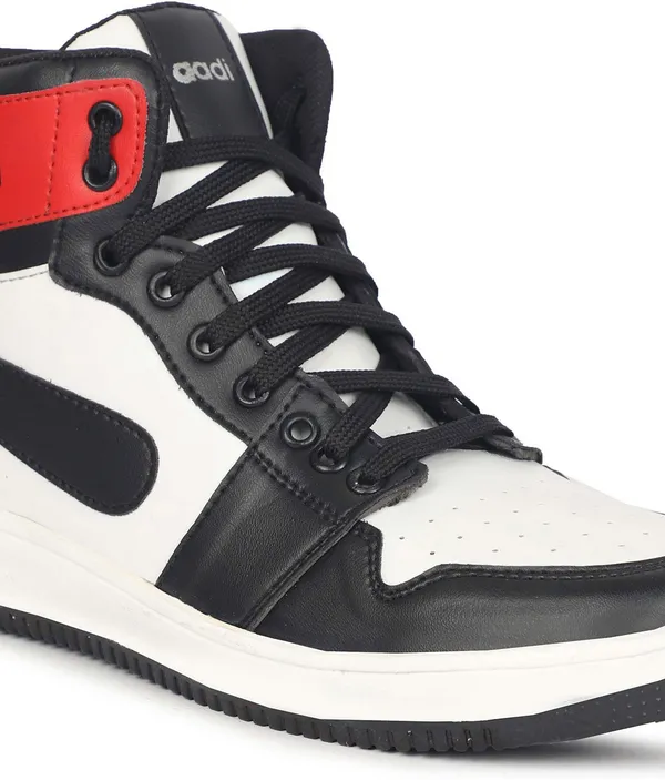 Black_&_White_Synthetic_Leather_Lace-Ups_High_Tops_For_Men