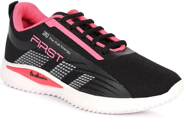 Black_&_Pink_Mesh_Lace-Ups_Sneakers_For_Women