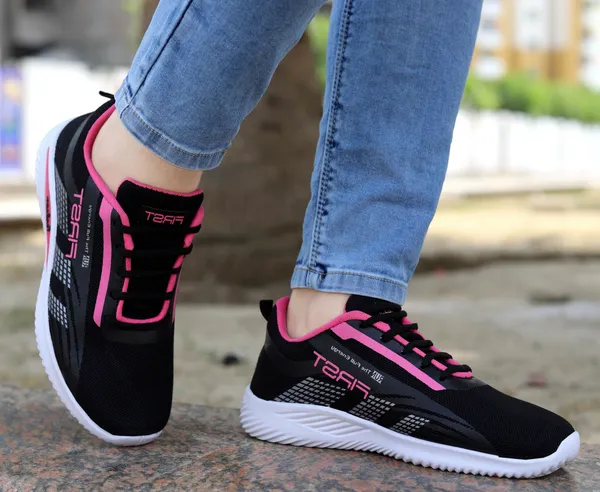 Black_&_Pink_Mesh_Lace-Ups_Sneakers_For_Women