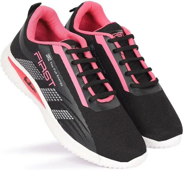 Black_&_Pink_Mesh_Lace-Ups_Sneakers_For_Women