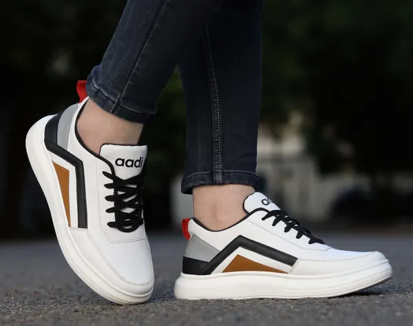 White_&_Black_Synthetic_Leather_Lace-Ups_Sneakers_For_Men