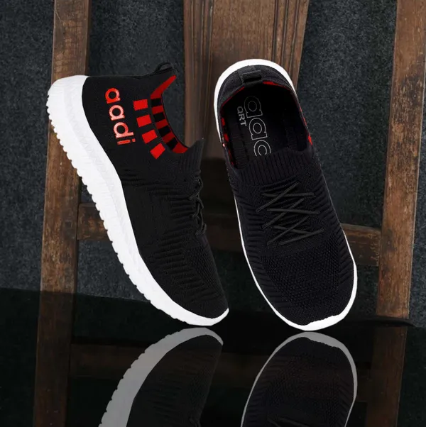 Black_&_White_Mesh_Lace-Ups_Running_Shoes_For_Men