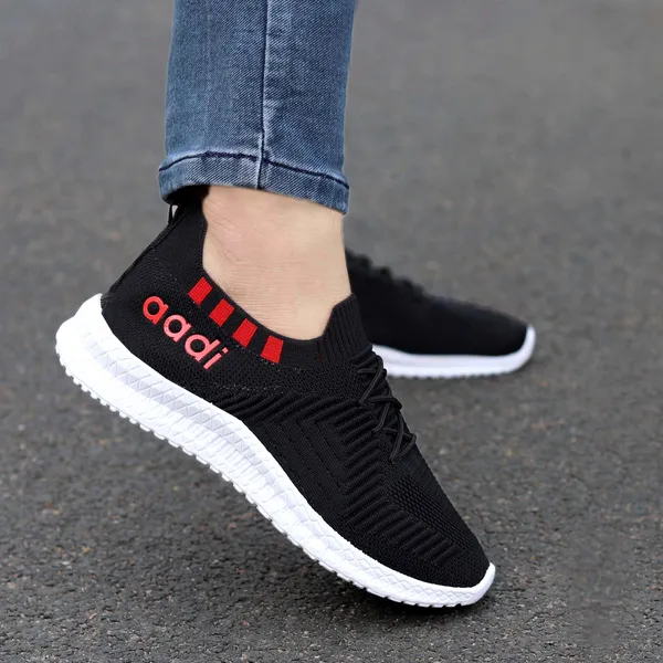 Black_&_White_Mesh_Lace-Ups_Running_Shoes_For_Men