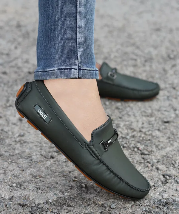Olive_Synthetic_Leather_Slip-On_Loafers_For_Men