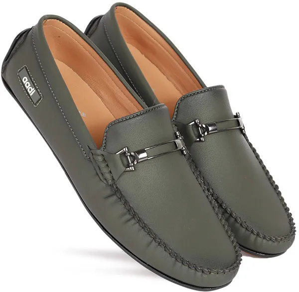 Olive_Synthetic_Leather_Slip-On_Loafers_For_Men
