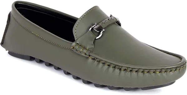 Olive_Synthetic_Leather_Slip-On_Loafers_For_Men