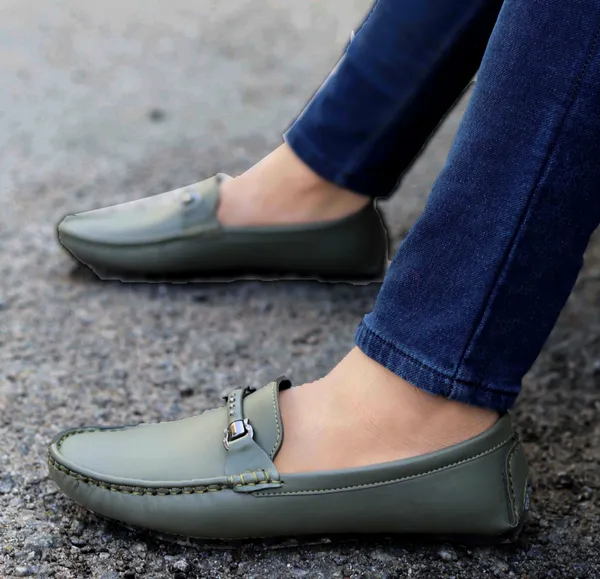 Olive_Synthetic_Leather_Slip-On_Loafers_For_Men