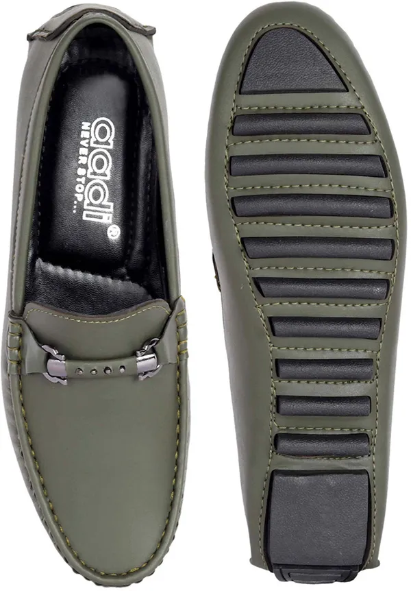 Olive_Synthetic_Leather_Slip-On_Loafers_For_Men