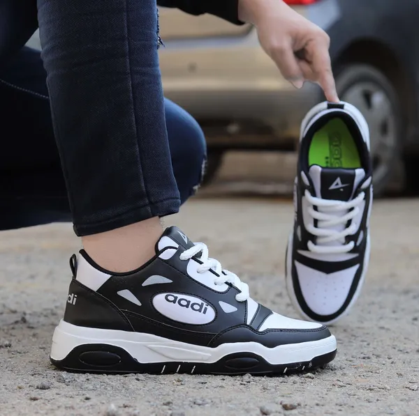 Black_&_White_Synthetic_Lace-Ups_Sneakers_For_Men