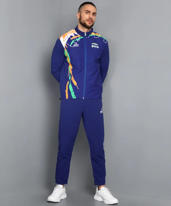 Pace International Royal Blue Micro Printed Track Suit For Men