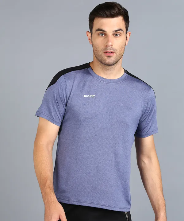 Pace International Navy Blue Crew Neck T Shirt For Men Price in