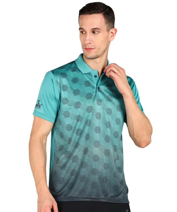 Sea_Green_&_Black_Polo_T-Shirt_For_Men