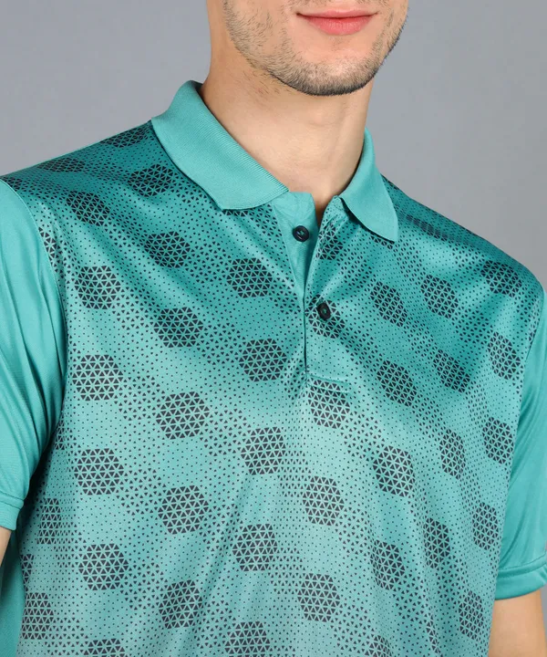 Sea_Green_&_Black_Polo_T-Shirt_For_Men
