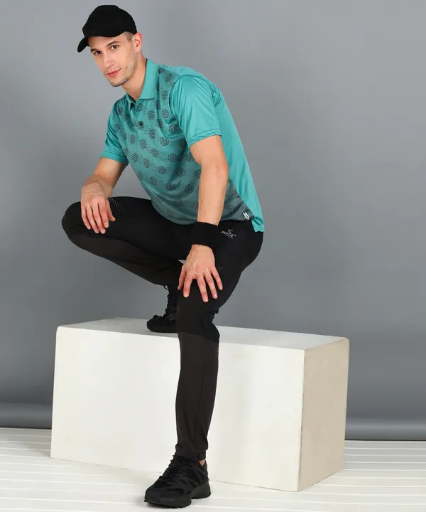 Sea_Green_&_Black_Polo_T-Shirt_For_Men