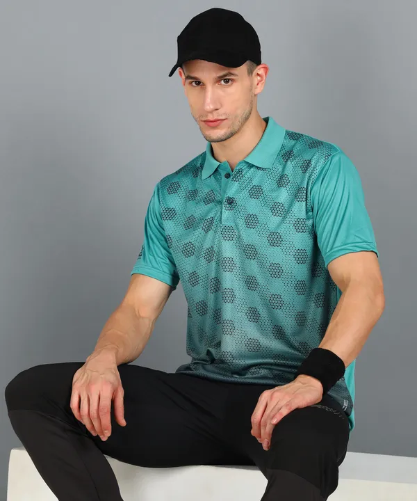 Sea_Green_&_Black_Polo_T-Shirt_For_Men