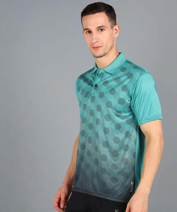 Sea_Green_&_Black_Polo_T-Shirt_For_Men