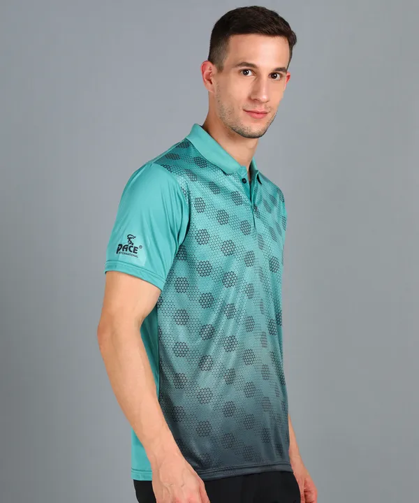 Sea_Green_&_Black_Polo_T-Shirt_For_Men
